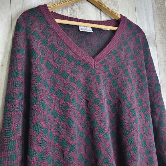 Maglifico Florance Men's Burgundy Patterned Sweater. Size XL Merino Wool Italy - Picture 2 of 10